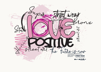 art graffiti slogan print with neon spray, Urban typography hipster street art for graphic, Urban street art graffiti slogan print, t shirt graphics print vector illustration design. love graffiti art