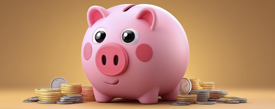 Bright pink piggy bank overflowing with coins representing loans Ideal for financial literacy, saving, debt, and investment concepts - piggy bank literacy nickels banking piggy