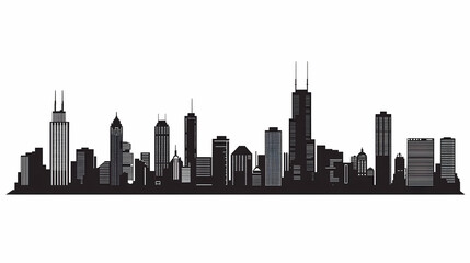 Fototapeta premium Black and White Skyline Silhouette Featuring Iconic City Buildings