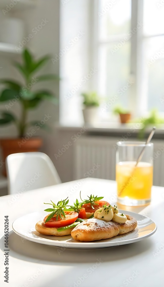 Poster generative ai image showcasing a bright and inviting breakfast scene