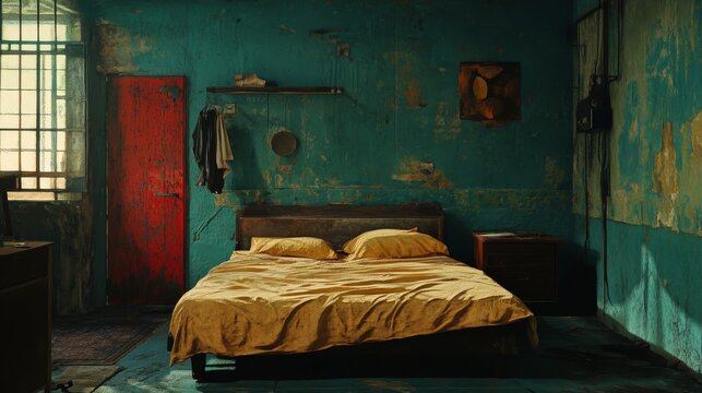 A Depictive Interior Scene of a Vintage Bedroom room background