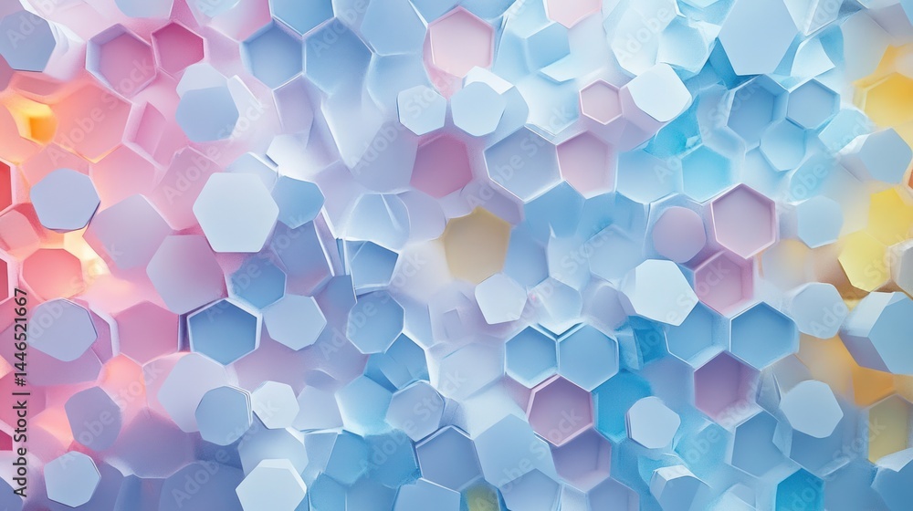 Poster abstract pastel hexagon pattern, textured surface with light and shadow variations