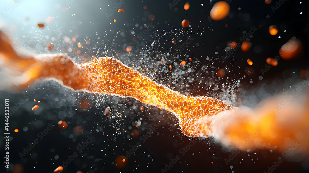 Poster a fiery molecular structure explodes with energy. ideal for science fiction illustrations medical pr