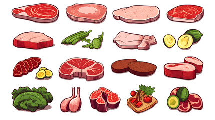 Illustrations of Carnivore Diet in Cartoon Vector Style for Healthy Eating Concepts