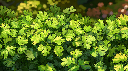 Fresh Green Leaves of Cilantro in Vibrant Garden Setting