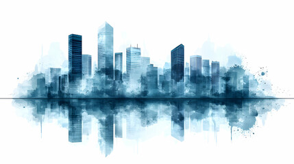 Watercolor Cityscape Reflection on Serene Water Surface