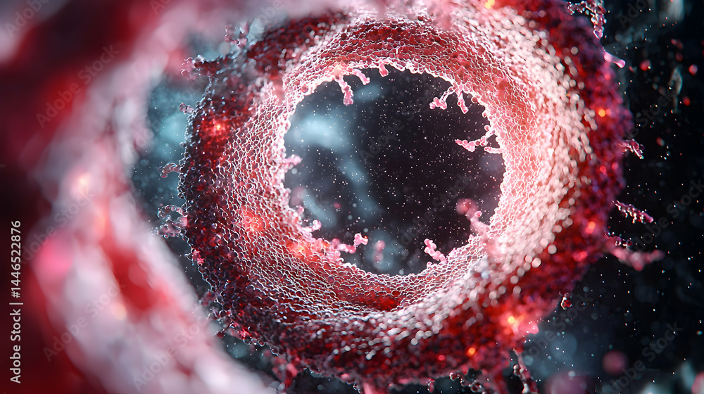 Poster abstract microscopic rendering of a biological structure or process. ideal for medical science educa