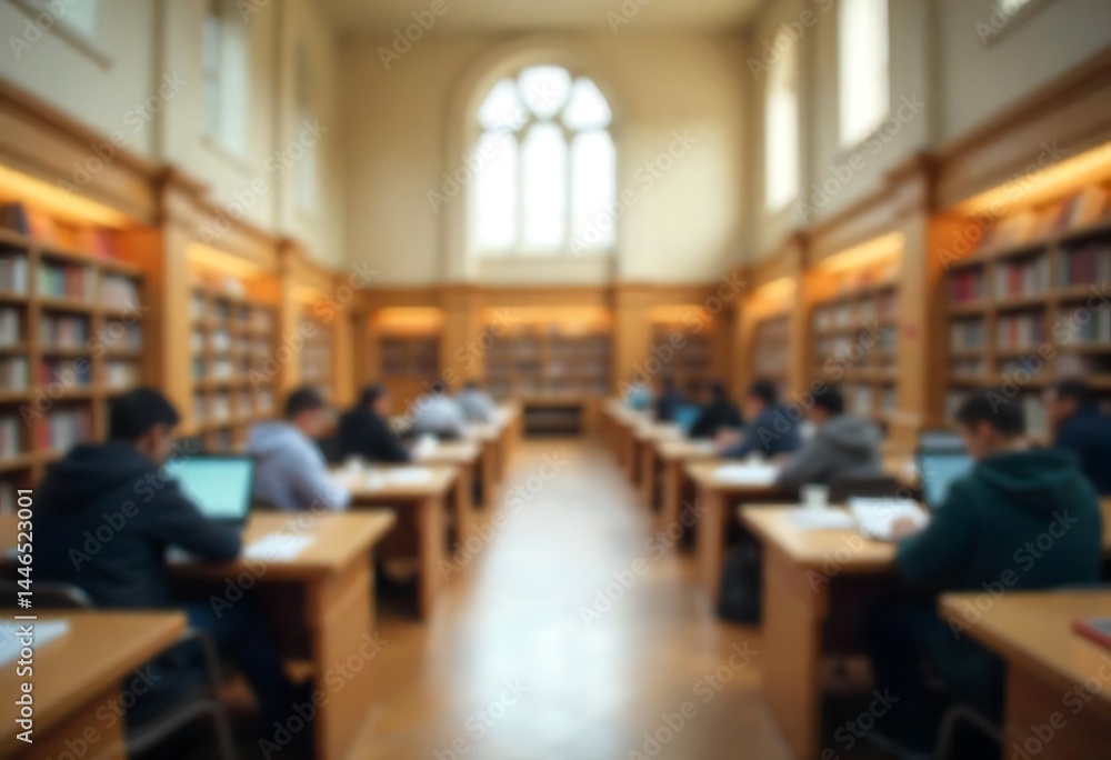 Poster generative ai the serene ambiance of students immersed in study at an illuminated library hall