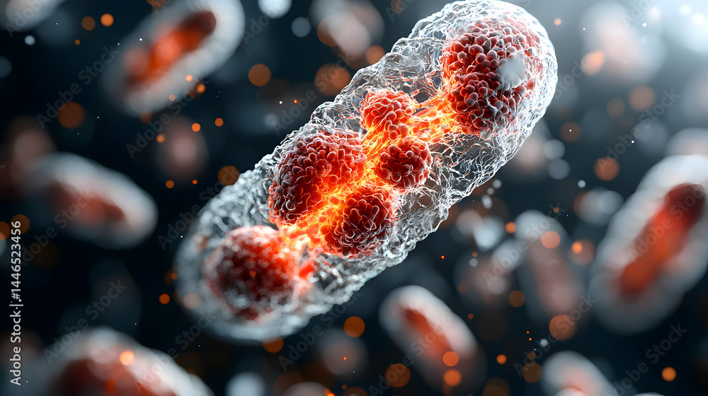 Poster microscopic image of cells showcasing internal structures. great for medical science education and v