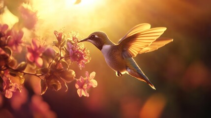 Fototapeta premium Hummingbird in Golden Hour: A Moment of Serenity