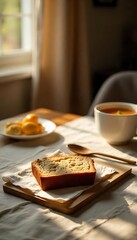 Generative AI image featuring a loaf of bread alongside some dumplings