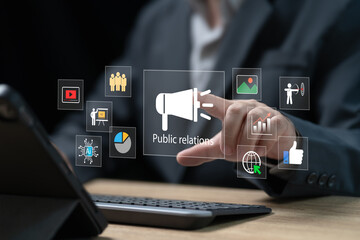 Public Relations and Advertising concept, Businessman marketing business advertising diagram, PR,...