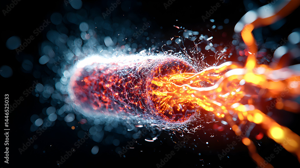 Poster abstract artwork showcasing a glowing object with fiery energy. it could be used for futuristic scie