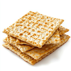 Fototapeta premium Stack of light brown crackers against white background