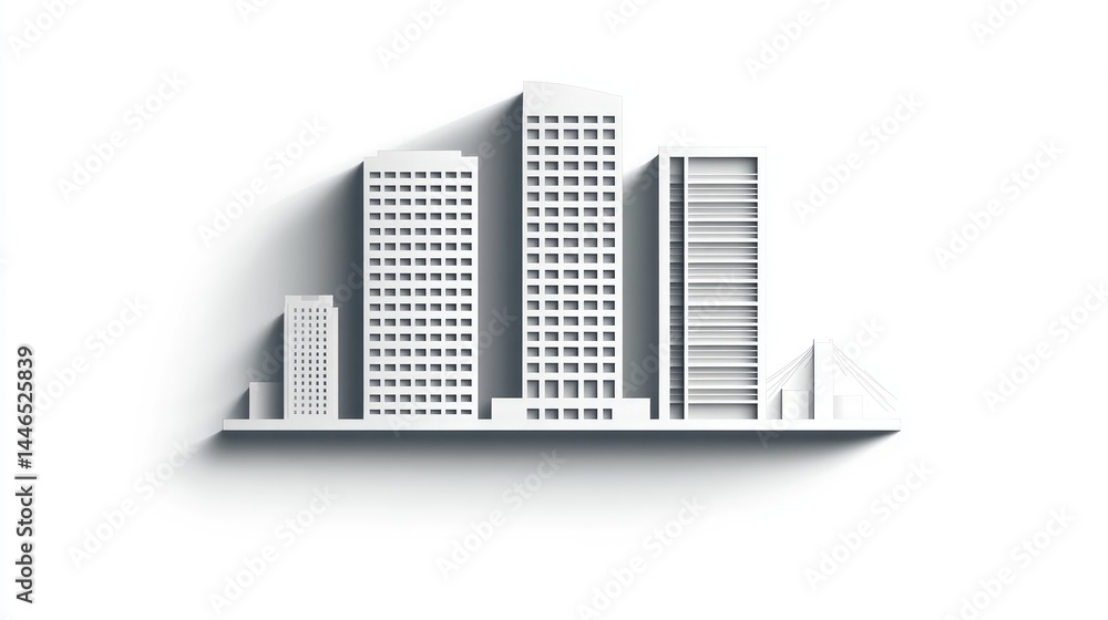 Poster simplified building icon with minimalistic shadow effect and modern architectural silhouette