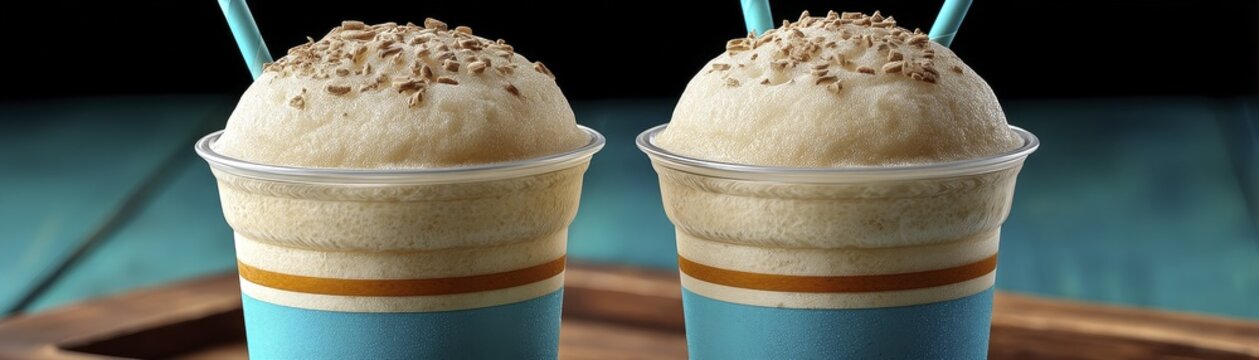 Refreshing frozen beverage, perfect for a hot day Ice crystals, cold drink, summer refreshment - straw orange icee granita