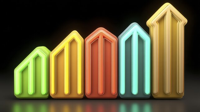 Vibrant neon financial chart with a strong uptrend candlestick pattern, perfect for illustrating market success -  analytics upward