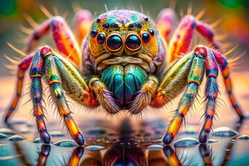 Fototapeta premium Colorful Spider Macro Photography: Double Exposure Artistic Close-up