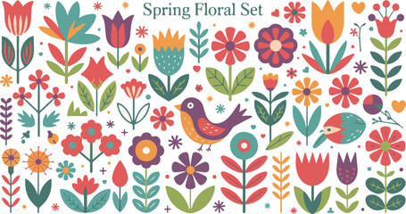 spring floral icon set vector