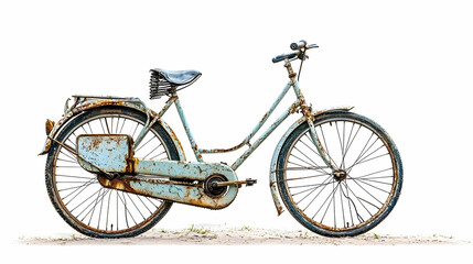 Fototapeta premium Vintage Bicycle with Rust and Patina on Isolated White Background