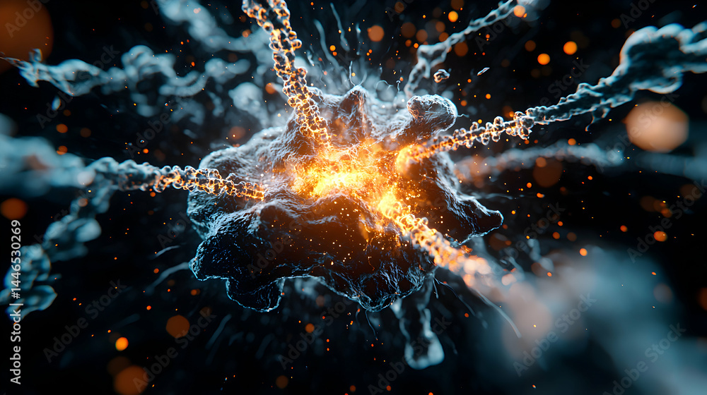 Poster this image depicts a highly detailed microscopic view of a biological structure possibly a cell with