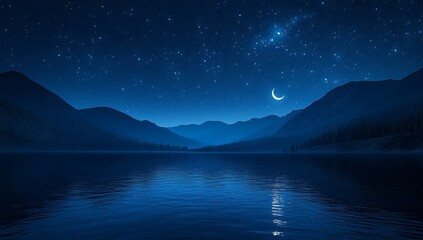 Night Sky Over Mountain Lake