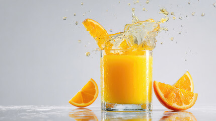 Orange juice splash in glass