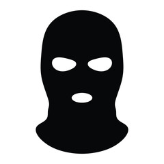 Balaclava bandit mask vector icon. Criminal face cover or ski mask symbol. Black silhouette isolated on white background.