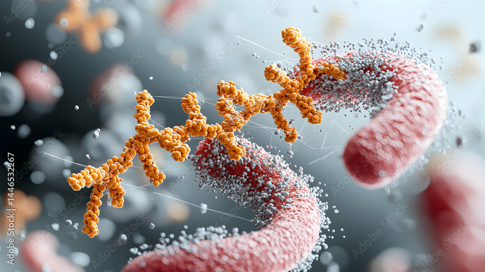 Poster a detailed microscopic image possibly depicting a biological process. the image shows complex struct
