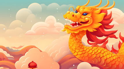Obraz premium Traditional Chinese New Year banner with red background for festive greetings