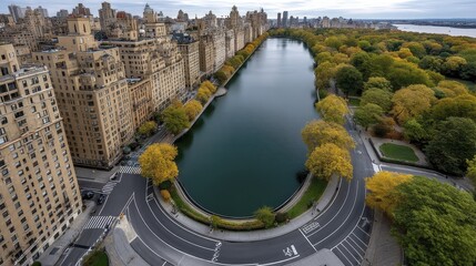 Naklejka premium Spectacular autumnal hues paint Central Park's trees Captivating fall scenery in NYC - rich beautiful vivid vibrant central