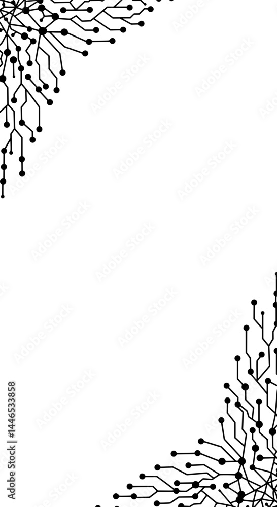 Poster circuit pattern with negative space: a minimalist design showcasing a network of interconnected circ