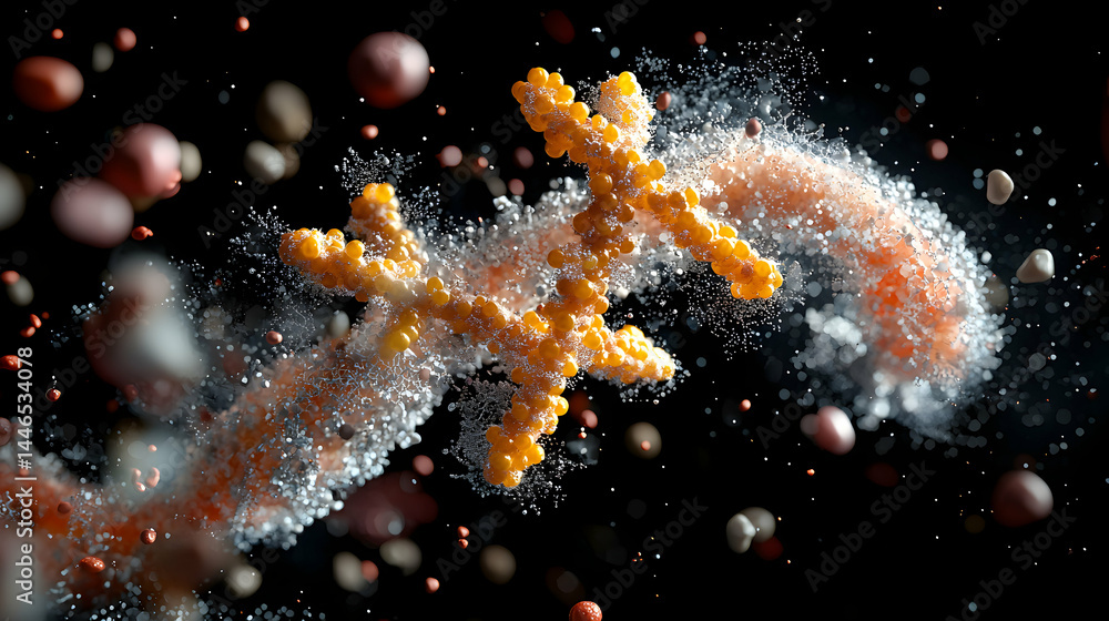 Poster microscopic structure visualization depicts an abstract molecular configuration. possibly related to