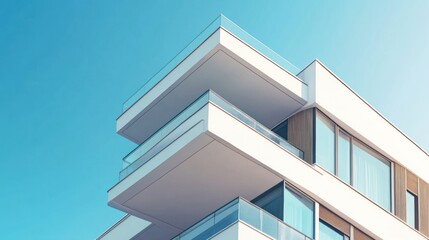 Obraz premium Modern Architecture: Sleek White Building Against a Vibrant Blue Sky