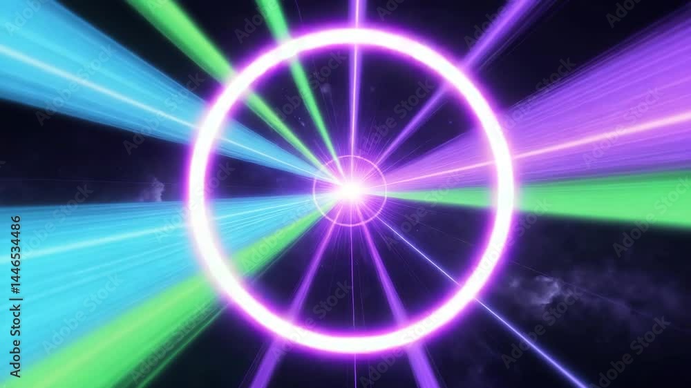 Poster futuristic data stream with explosion effects and neon glow in motion for sci-fi space travel
