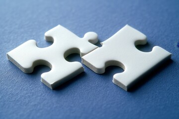 Fototapeta premium Two white puzzle pieces almost complete