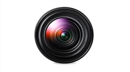 Close-up of a professional camera lens isolated on white background.