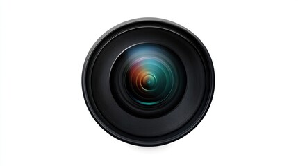 Close-up of a camera lens, showcasing its intricate details and reflective surface.