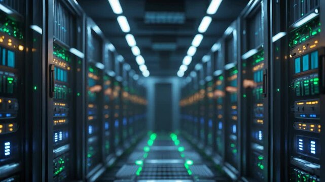 Hosting platform for telecommunications provider featuring server racks in a data center environment.
