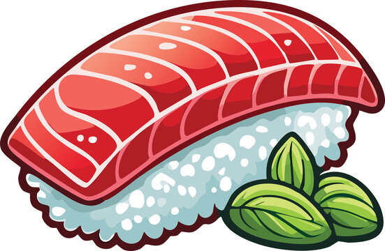 clipart sticker of toro sushi, cute hand drawn style on a white background
