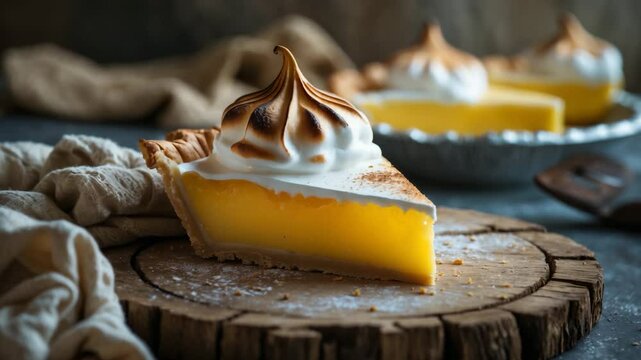 Lemon Pie wedges topped with toasted meringue displayed on a board.