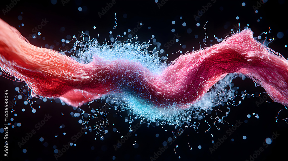 Poster abstract rendering of intertwined fibers with dynamic fluid effects. great for visualizations of con