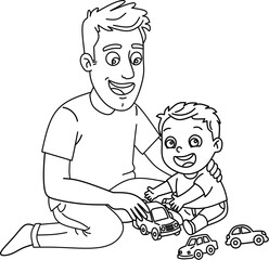 Father and Son Playing Toy Cars Together