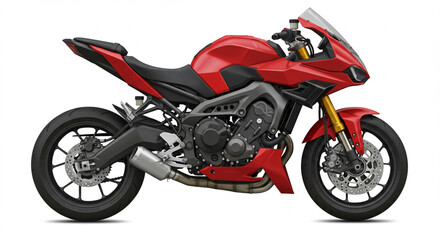 A modern red sports bike with aerodynamic fairing.