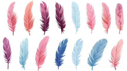 Vibrant Color Feathers Set with Hand Sketched Tribal Designs for Creative Projects