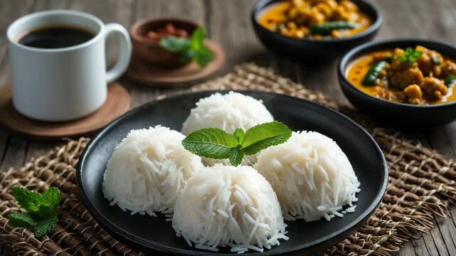 Noolappam and Idiyappam: Popular Rice Noodles with Spicy Chickpea Curry and Sweet Coconut Milk