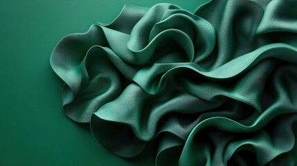 Obraz premium Intricate folds of emerald green silk fabric against a deep green backdrop.