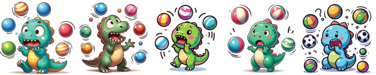 Vector Set: Cute Cartoon Dinosaurs with Colorful Eggs