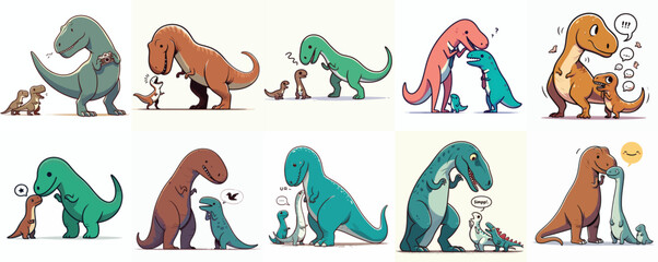 Vector Set: Adult Dinosaur Whispering or Talking Closely to Baby Dinosaur © Ayu