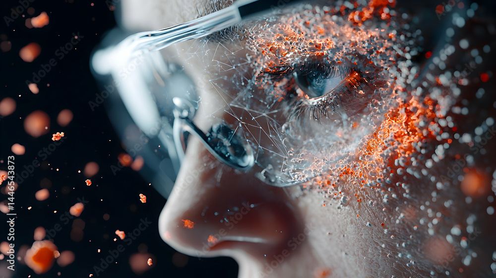 Poster a futuristic image showcasing augmented reality. suggests technological advancements enhancing human